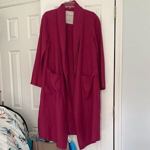 Magenta Open Front Long Cardigan Coat